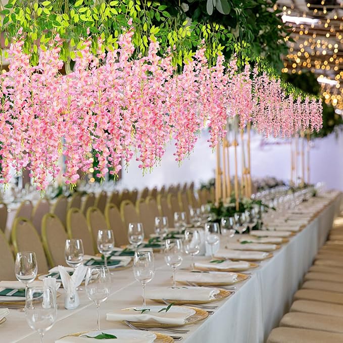 Wisteria Hanging Flowers,Fake Hanging Flowers,Wisteria artificiales Garland for Home Wedding Arch Floral Party Garden Ceremony Outdoor Decor,3.6 feet Long(25,Pink)