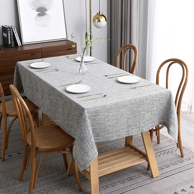 maxmill Flaxy Faux Linen Tablecloth with 2-Tone Slubby Texture Wrinkle Free Anti-Shrink Soft Table Cloth for Kitchen Dining Tabletop for Outdoor and Indoor Use Rectangle 60 x 84 Inch Light Grey