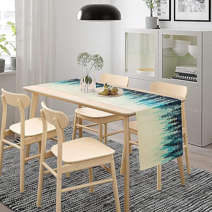 Misty Forest Table Runner,Foggy Blue Forest Landscape Table Runner for Kitchen Dining Table Home Party Decoration 13x108 Inch