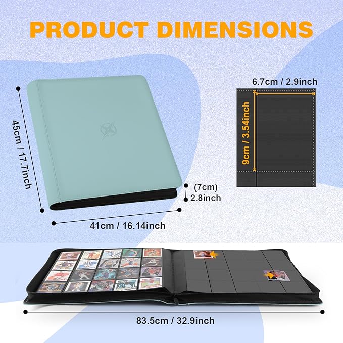 20-Pocket Card Binder, Trading Card Binder Holds 2000 Cards, Premium Zippered Trading Card Album Compatible with TCG, Game & Sports Cards (Sky Blue)