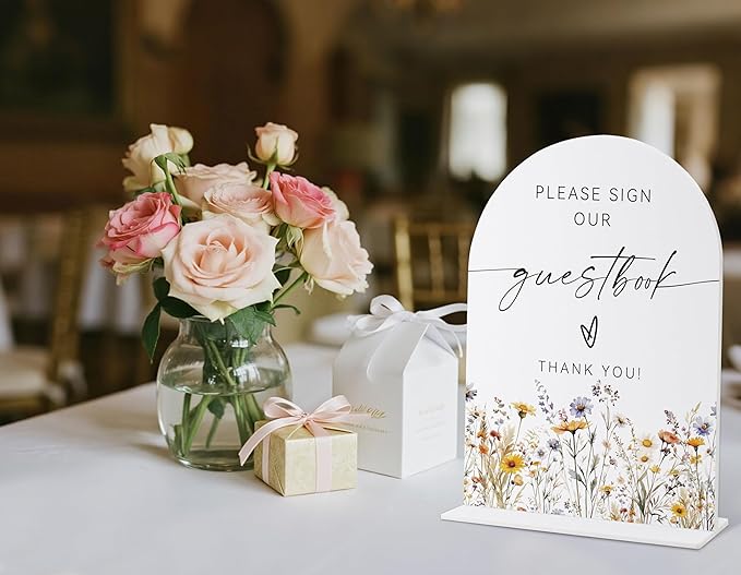 Wedding Signs for Ceremony and Reception, Boho Floral Please Sign Our Guestbook, Wedding Signage with Stand, Bridal Shower Table Centerpieces, Supplies for Engagement Reception and Event Party, 32