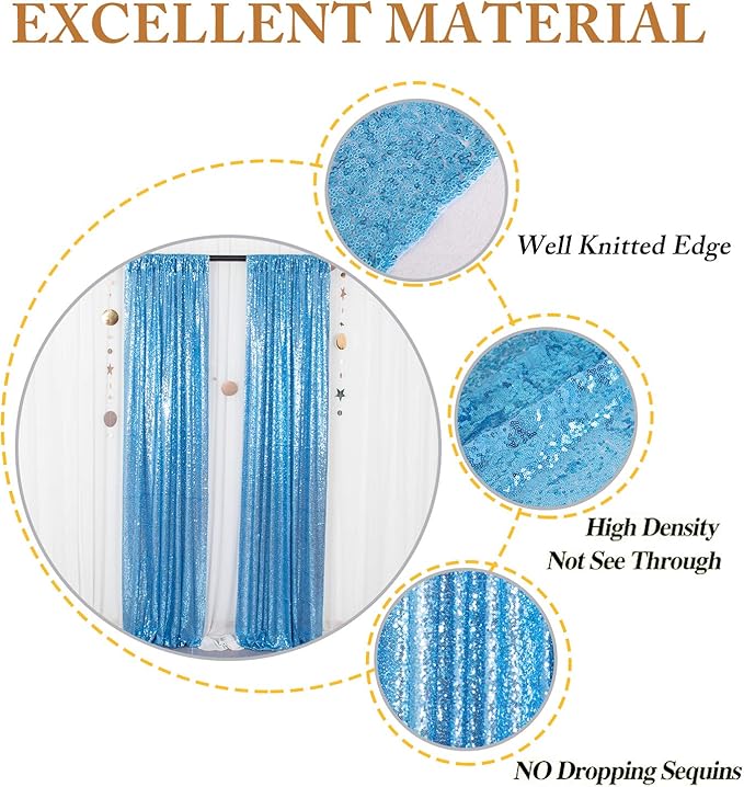 ShinyBeauty Baby Blue Backdrop Curtains 2FTx8FT 8 Pieces Sequin Photo Backdrops Baby Shower Backgrounds Light Blue Shimmer Curtain Panels for Parties,Birthday,Wedding Photobooth Decor