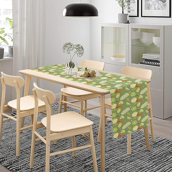 Summer Ice Cream Popsicles Table Runner, Watercolor Green Kiwi Seasonal Fruit Sweet Dessert Dinner Runner for Party Holiday Home Kitchen Dining Table Decor 13"x120"