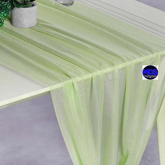 MDS Halloween Chiffon Table Runner - 15 Pack, 29 x 170 Inches, 14ft Each - Sheer Spooky Table Runners for Haunted House Parties, Trick-or-Treat Tables, Witchy Décor, Wedding & Events - Sage Green