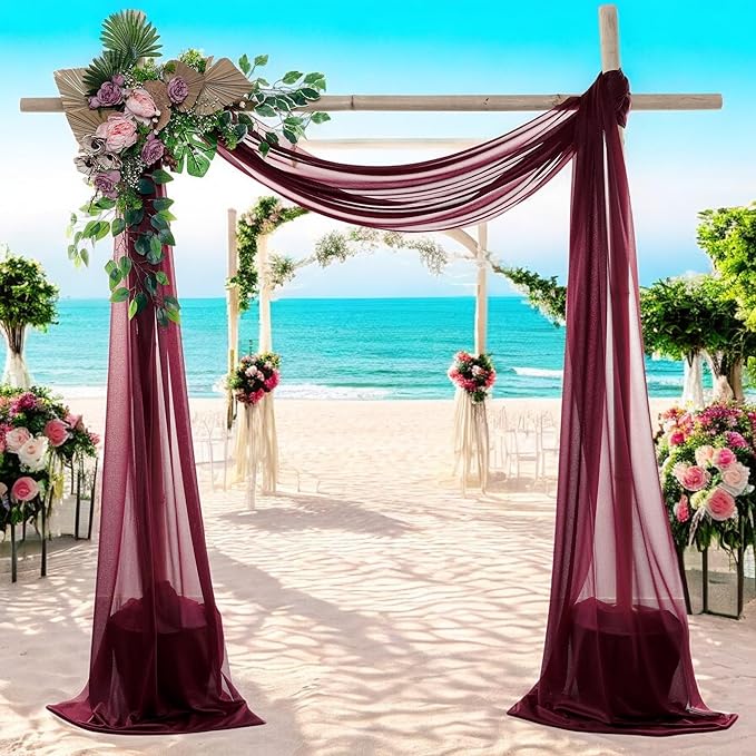 MDS Halloween Chiffon Draping Fabric - 2 Panel, 30" Wide x 100ft Long - Sheer Spooky Arbor & Canopy Drapery for Haunted House Backdrops, Party Ceilings, DIY Costumes & Themed Events - Burgundy