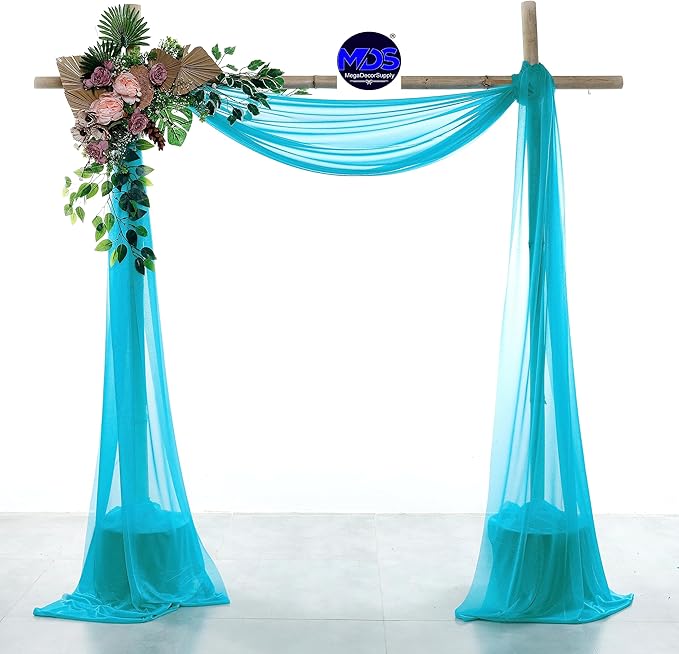 MDS Halloween Chiffon Draping Fabric - 2 Panel, 30" Wide x 100ft Long - Sheer Spooky Arbor & Canopy Drapery for Haunted House Backdrops, Party Ceilings, DIY Costumes & Themed Events - Peacock Blue