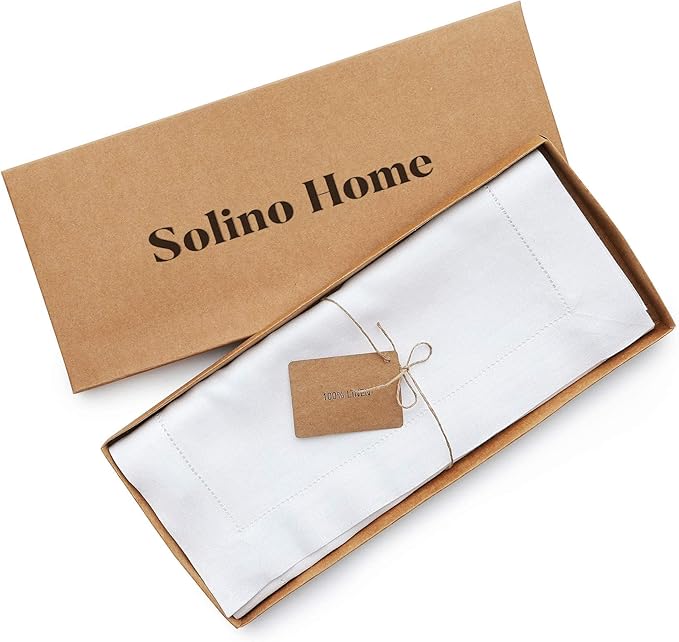 Solino Home Linen White Table Runner 108 Inches Long - 100% Pure Linen 14 x 108 Inch Table Runner for Fall, Autumn, Halloween, Thanksgiving, Holiday - Classic Hemstitch