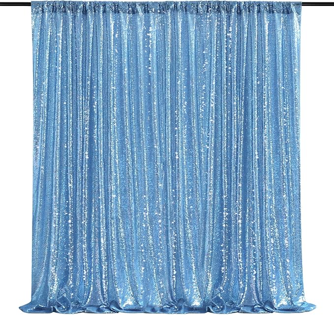 Baby Blue Sequin Backdrop Curtain 7ft x 7ft Glitter Photo Background for Wedding Baby Shower Party Stage Decorations
