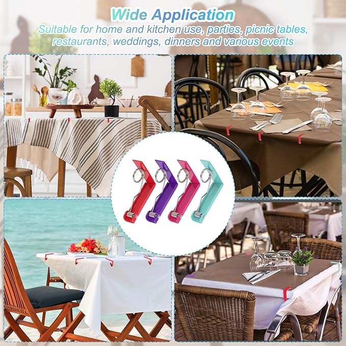 uxcell 4 Pack Tablecloth Clips, Stainless Steel Table Cloth Cover Clamps, 2.87" x 2.36" Windproof Holder Clips for Home Party Picnic Wedding Camping Dining Tables, Pink