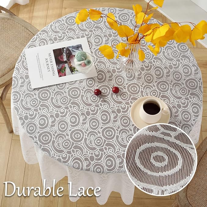 Jeloris Round Lace Tablecloth with Elegant Scalloped Bottom for Any Special Event Such as Wedding, Birthday Party, Baby Shower, Anniversary (48 inch, Style 7)