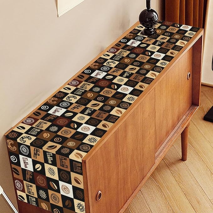 Coffee Theme Table Runner, Rustic Farmhouse Coffee Cup Latte Cappuccino Tea Party Cafe Table Center Decor for Home Kitchen Dining Patio Holiday Party Indoor Outdoor Table Decorations, 13"x90" Inch