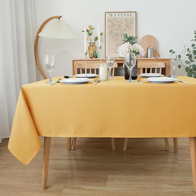 Biscaynebay Fall Tablecloth Textured Fabric 52x70 Inch Rectangular, Fall Gold Thanksgiving Autumn Harvest Water Resistant Fabric Tablecloths for Kitchen, Dining, Wedding, Parties Machine Washable