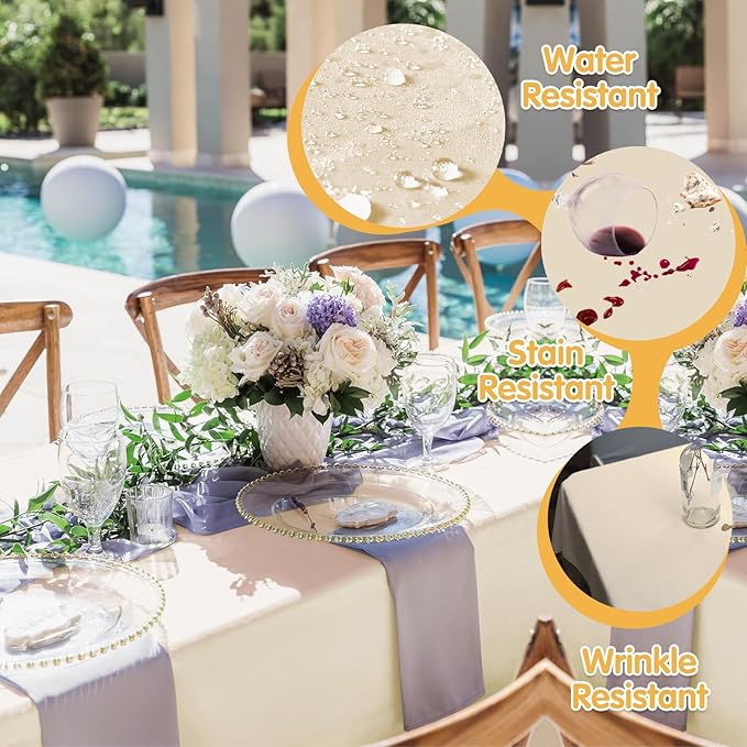 BRILLMAX 6 Pack Beige Tablecloths for 8 Foot Rectangle Tables 90 x 156 Inch - 8ft Rectangular Bulk Linen Polyester Fabric Washable Cloth Cover for Wedding Reception Banquet Birthday Party