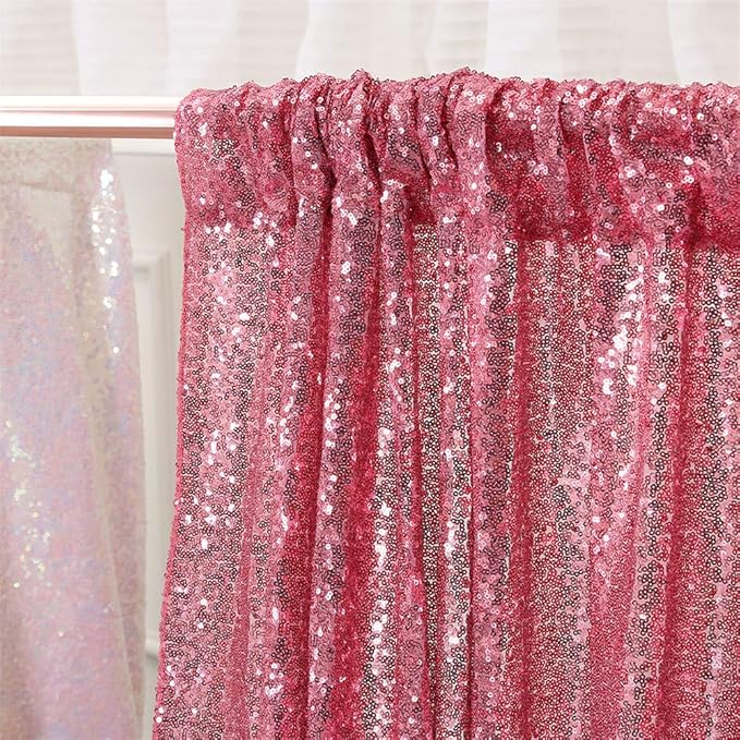 Eternal Beauty Fuchsia Pink Sequin Backdrop, 4x7 Ft Glitter Background Curtains for Shimmer Photography Party Wedding Birthday Back Drop Decor