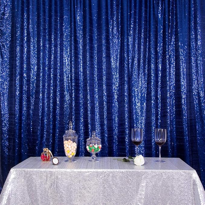 SquarePie Sequin Backdrop Not See Through Thick Background Glitter Curtain Party 6FT x 6FT Navy Blue