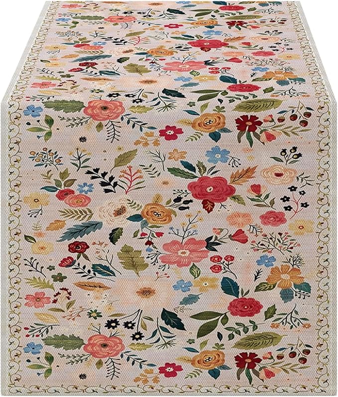OYIMUA Boho Floral Summer Table Runner 13 x 36 Inches Colorful Flower Runners for Tables Rustic Spring Decorations for Home Indoor Outdoor Party Decor