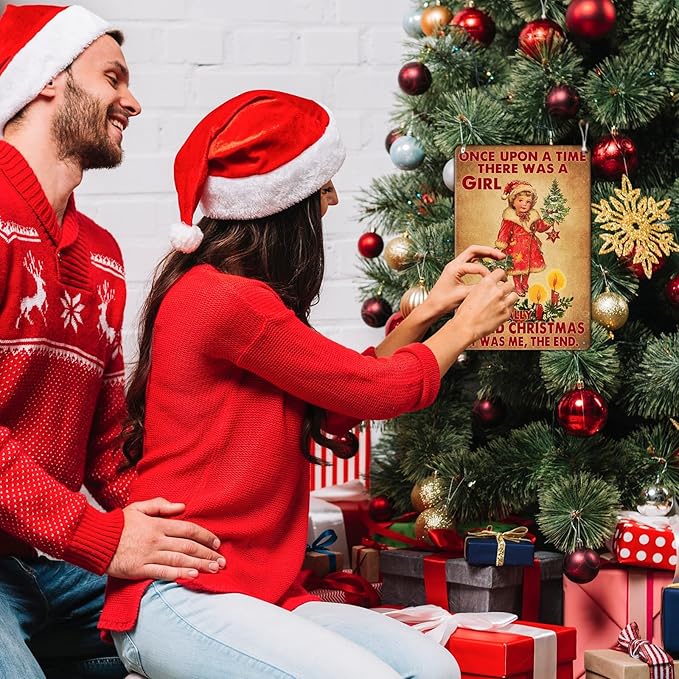 Vintage Christmas Metal Tin Sign Once Upon A Time Girl Loved 80s Christmas Style Wall Art Christmas Metal Tin Sign Funny Christmas Sign For Winter Barn Door Bedroom Dining Room Wall Decoration For Friend Daughter Sister 12x16Inch