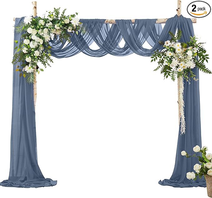 VACVELT Wedding Arch Draping Fabric Dusty Blue Chiffon, 2 Panels Sheer Drapes 30 Inch x 20ft Chiffon Backdrop Curtain Wedding Decor, Outdoor Sheer Drapery for Ceremony Party Ceiling