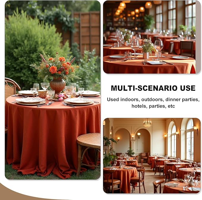 Fitable 6 Pack Rust Round Tablecloths - 120 Inches in Diameter - Stain Resistant and Washable Fall Table Clothes, Polyester Fabric Table Covers for Wedding, Party, Banquet, Formal Events