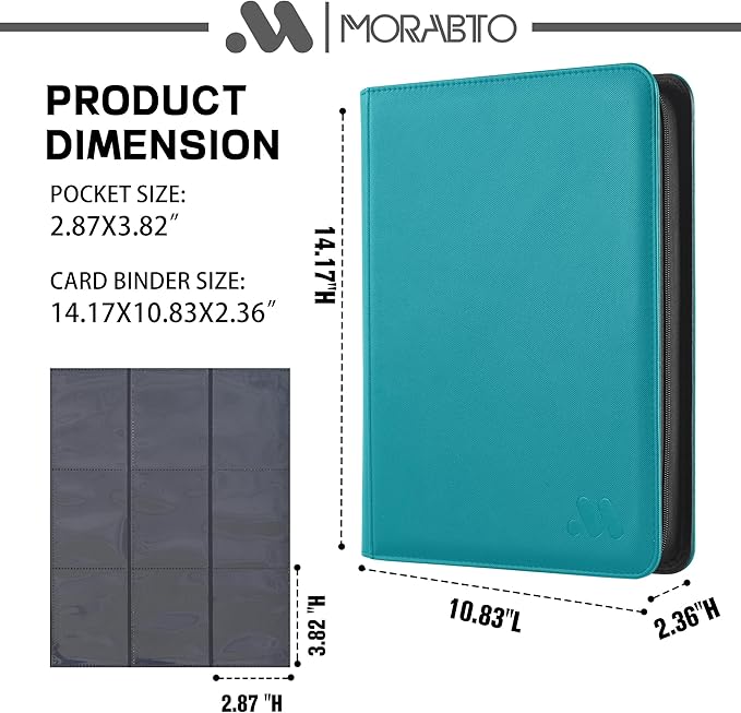 Card Binder 9 Pockets,Trading Card Binder Holds up to 864 Cards with 48 Sleeves,Zipper Card Holder Album Compatible with TCG Card/Game Cards/Sports Card