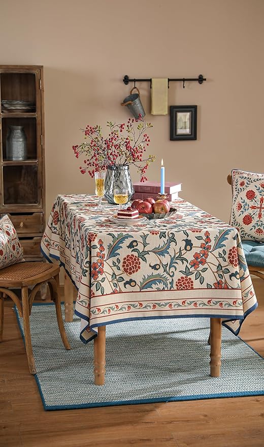 patdrea Designer Vintage Linen Tablecloth for Rectangle Table,French Soft Durable Floral Tablecloths,Colorful Table Cover for Kitchen Dining,Parties,Christmas,Thanksgiving,Party,55"x71"-Puno