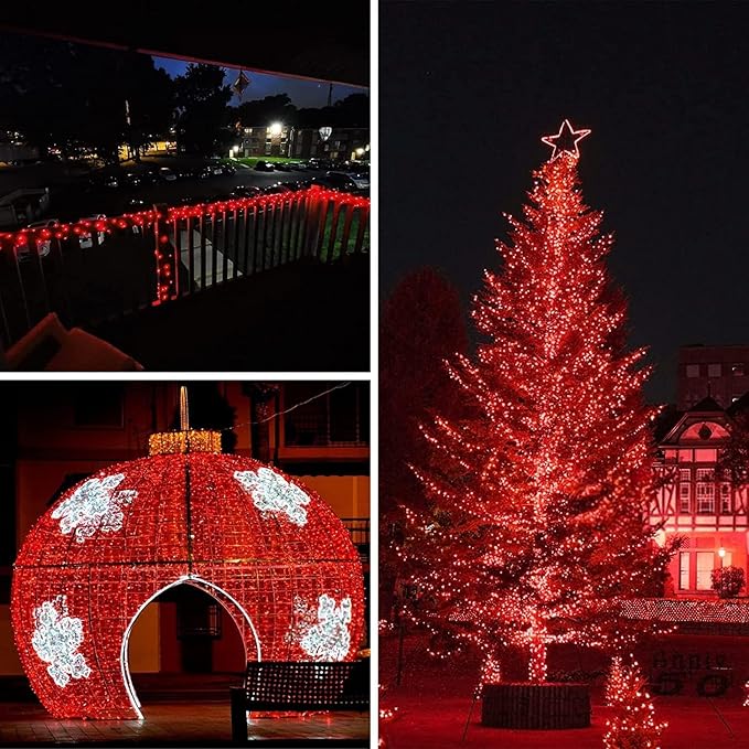 66Ft 200 LED Fairy Lights Plug in, Waterproof String Lights Outdoor & Indoor 8 Modes Christmas Lights Bedroom Decor, Timer Twinkle Lights for Bedroom Party Christmas Decorations (Red and Cool White)