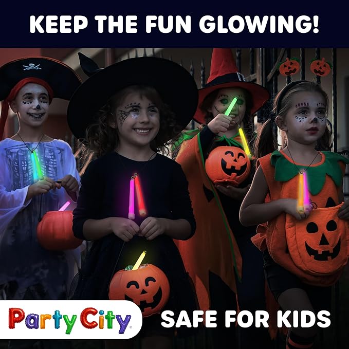 Party City Multicolor Glow Sticks Bulk Pack 6”- 25pk Glow in the Dark Sticks for Kids, Waterproof Camping Survival Ultra Bright Emergency Light Stick with String, Neon Glowsticks Party Supplies Favors