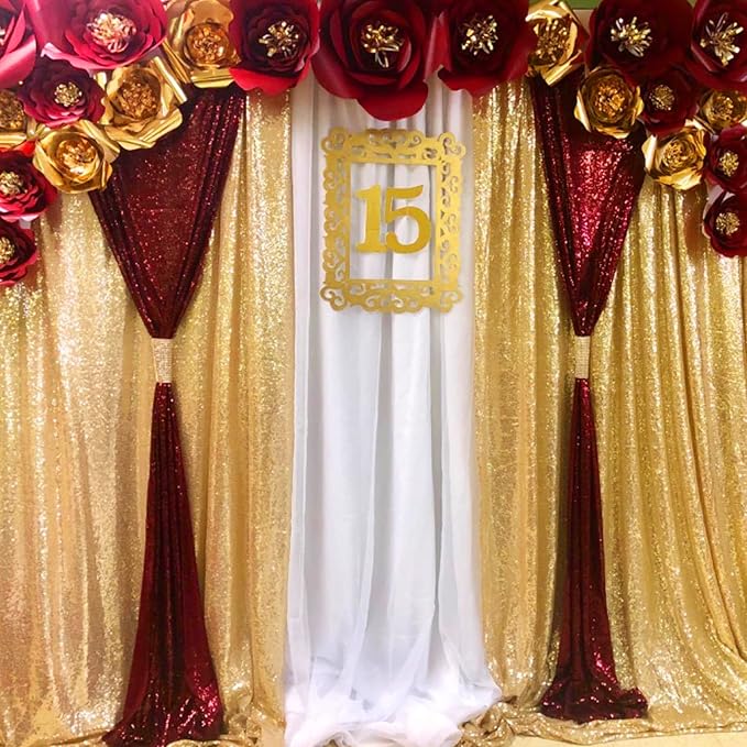 JYFLZQ Burgundy Sequin Backdrop Curtains 2ft x 8ft 2 Panel Glitter Photo Booth Backdrops Sparkly Photography Background Drapes for Parties Wedding Bridal Showers