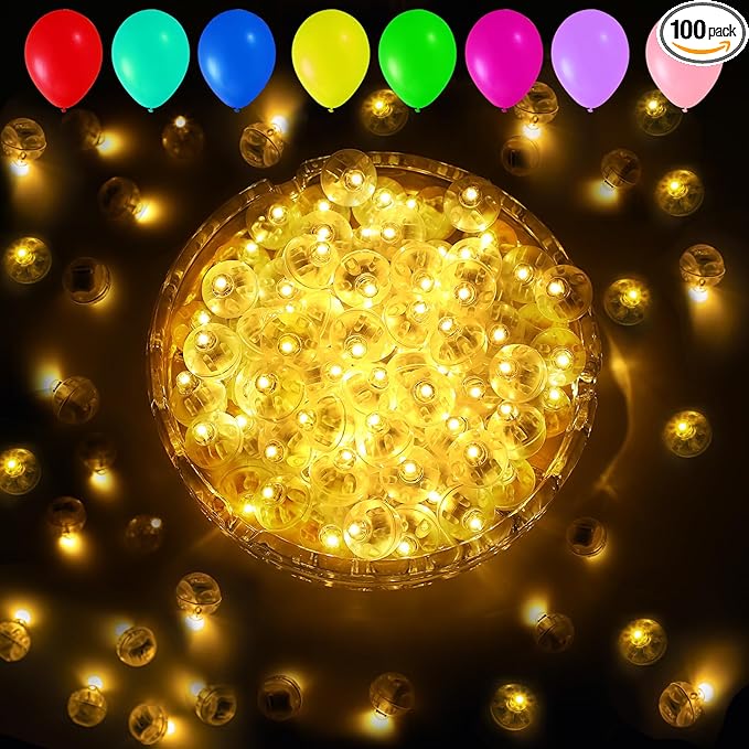 Aogist 100pcs Balloon Lights,Long Standby Time Waterproof Twinkle Mini Light,Battery Powered,Round LED Ball Lamp for Balloon Paper Lantern Party Wedding Christmas Halloween Decorative,Warm White-Flash