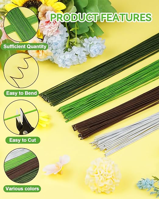 100 PCS FIVEIZERO 26 Gauge LightGreen Floral Wire Stems for Artificial Flower Making,Florist Wires,Flower Wire for Crafts,Alambre para Flores for Wreaths, Flower Arrangements and DIY Projects