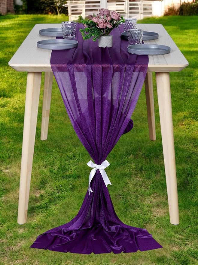 MDS Halloween Chiffon Table Runner - 20 Pack, 29 x 170 Inches, 14ft Each - Sheer Spooky Table Runners for Haunted House Parties, Trick-or-Treat Tables, Witchy Décor, Wedding & Events - Cadbury Purple