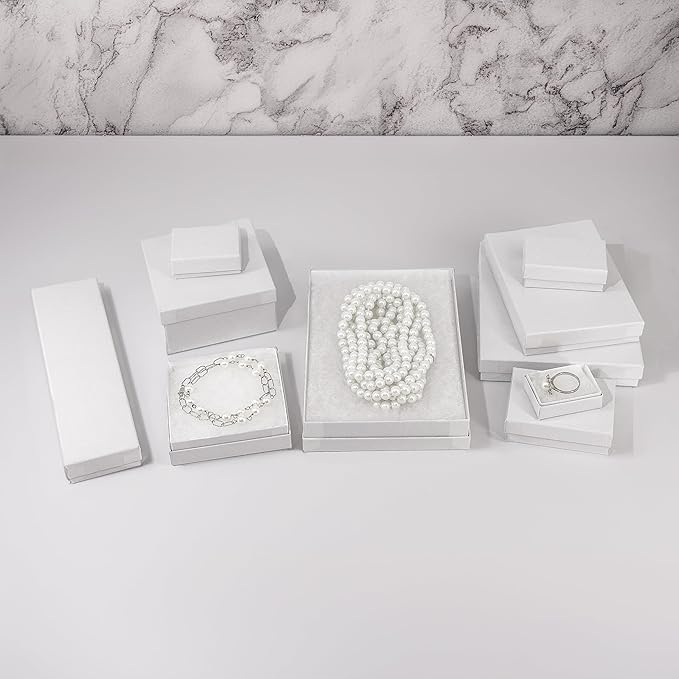 TheDisplayGuys - 25-Pack #53 Kraft Paper Cardboard Gift Boxes/Jewelry Cases w. Cotton Padding & Lid - Matte White - (5.4" x 3.9" x 1.0")