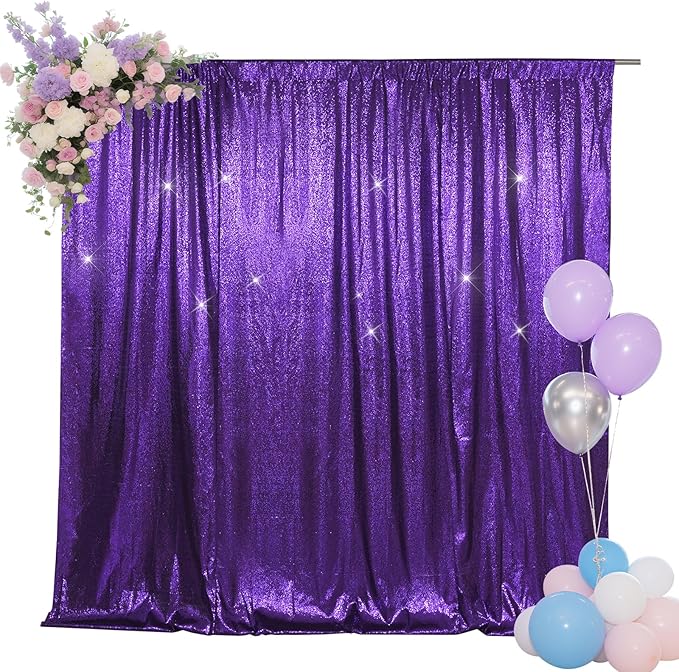 SquarePie Sequin Backdrop LessTransparent Background Sparkly Curtain for Wedding Halloween Party 4FT x 7FT Purple