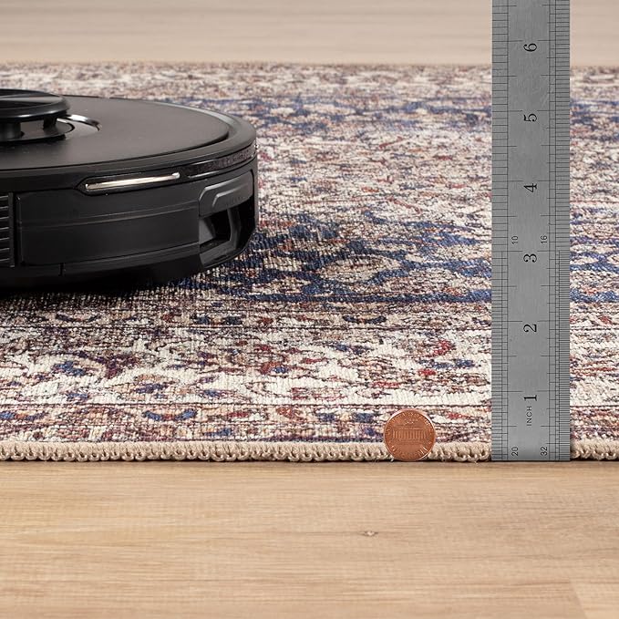Bloom Rugs Washable Non-Slip 9' x 12' Rug - Dark Blue/Beige Traditional Medallion Area Rug for Living Room, Bedroom, Dining Room, and Kitchen - Exact Size: 9' x 12'