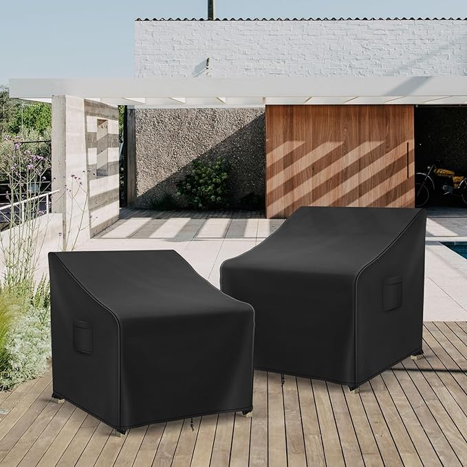Patio Furniture Covers Waterproof for Chairs, Lawn Outdoor Chair Covers 2 Pack, Patio Chair Covers for Outdoor Furniture Fits up to 26W x 25D x 34H inches, Black
