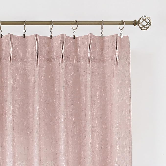Vision Home Pink Pinch Pleated Semi Sheer Curtains for Girls Bedroom Living Room Textured Light Filtering Window Curtains 84 inch Rayon Blended Pinch Pleat Pink Drapes with Hooks 2 Panels 40" Wx84 L