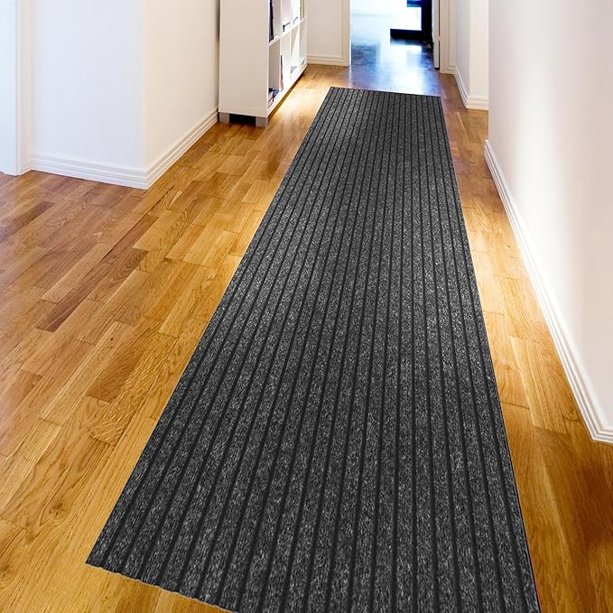 Ottomanson 2'7" x 7' Hallway Runner with Scraper Pile - Extra Durable Non-Slip Rug Mat for Indoor & Outdoor Use - Ideal for Kitchen, Entryway & Garage - High-Traffic Carpet, Black