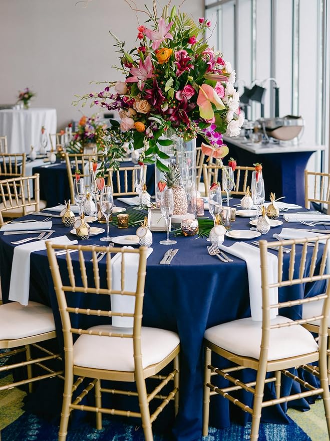 6 Pack Round Tablecloths - 90 Inch, Navy Blue Polyester Table Cover, Stain and Wrinkle Resistant Washable Fabric, Wedding Banquet Parties