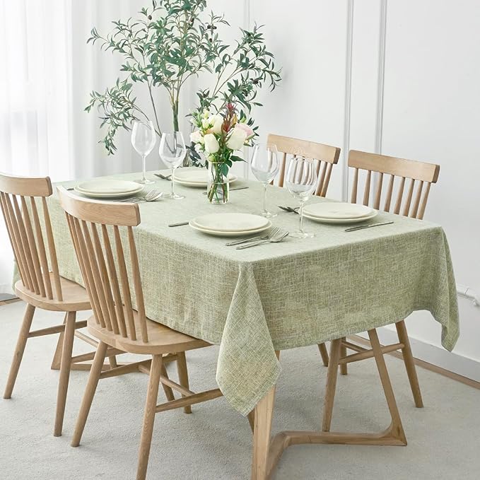 maxmill Flaxy Faux Linen Table Cloth with 2-Tone Slubby Texture Wrinkle Free Anti-Shrink Soft Tablecloth Decorative for Kitchen Dining Tabletop Outdoor and Indoor Use Rectangle 60 x 104 Inch Sage