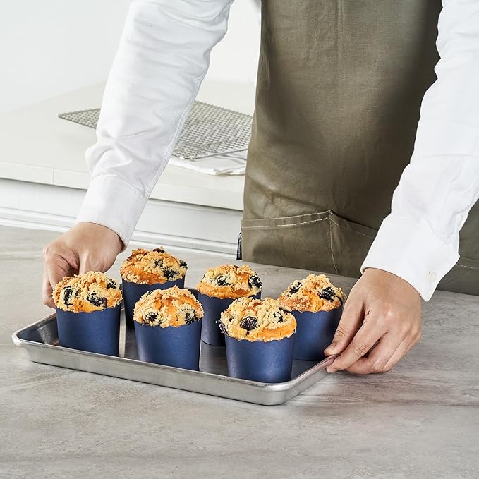 Panificio 6 Ounce Cupcake Wrappers, 200 Scalloped Baking Cups - Oven-Ready, Greaseproof, Midnight Blue Paper Cupcake Liners, Disposable, For Birthdays, Baby Showers, Or Weddings - Restaurantware