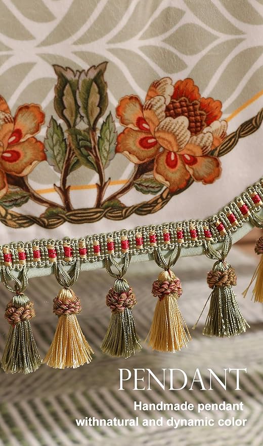 patdrea Designer French Floral Extra Long Velvet Table Runner 118 Inch Long,Green Orange Blossoms Pattern Table Mat, Decor for Kitchen Dining Coffee Table Cabinet Banquet Thanksgiving,16"*118"