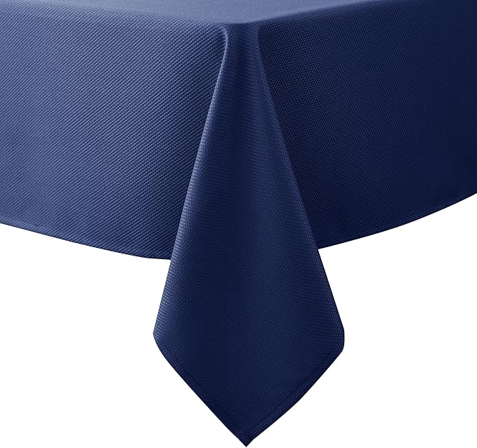 Biscaynebay Textured Fabric Tablecloths 90x132 Inches Rectangular, Navy Water Resistant Tablecloths for Dining, Kitchen, Wedding and Parties etc. Machine Washable