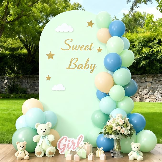 6.6FT Sage Green Arch Cover - Polyester Fitted Wedding Arch Stand Covers Round Top Chiara Arch Backdrop Cover for Birthday Party Banquet Photo Background Decoration