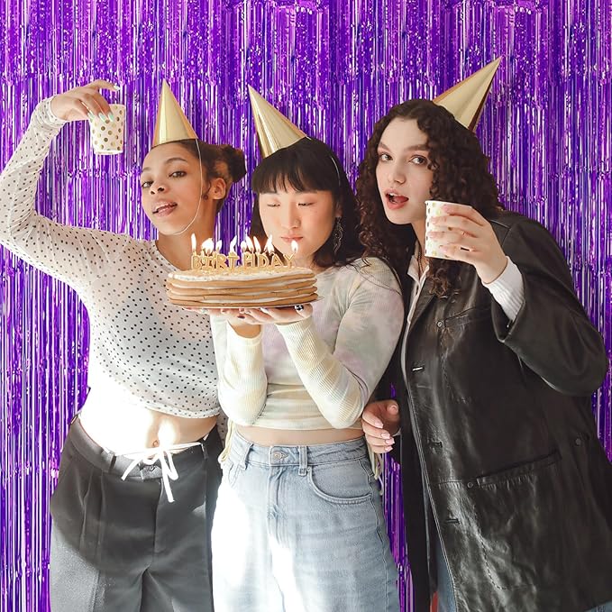 5 Pack Purple Fringe Backdrop 3.2ft x 8.2ft Foil Curtain Tinsel Foil Fringe Curtains Backdrop Tinsel Backdrop Streamers for Birthday Curtain Party Decoration Wedding Christmas Decoration (Purple)