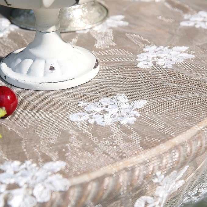 patdrea Designer White Lace Elegant Tablecloth for Square Tables,Vintage Tulle French Romantic Knitted Embroidered Overlay Tablecloths Decor for Kitchen Wedding Banquet,59"*59"