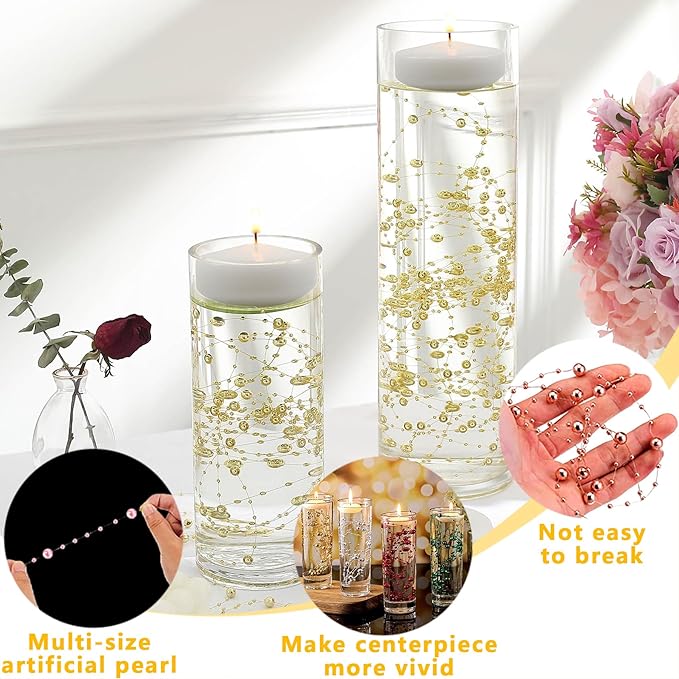 50 PCS Artificial Floating Beads for Centerpieces Vases, Red 8+3mm String Beads for Wedding Party Faux Pearl String for Decorating, String Pearls for Crafts Vase Filler