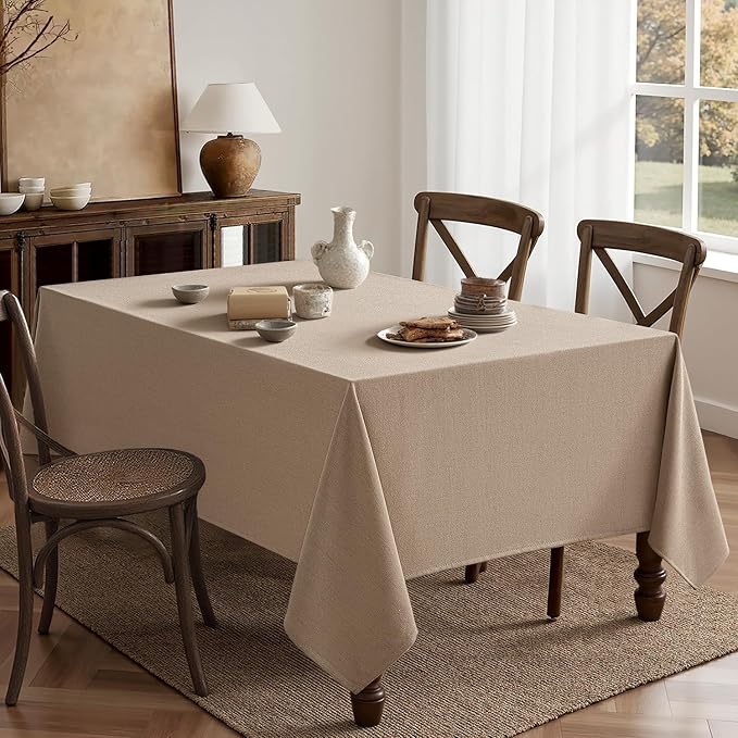MIULEE Brown Linen Tablecloth 52x70 Inch Rectangle Table Cloth Waterproof,Stain Resistant & Wrinkle Resistant for Dining Party Wedding