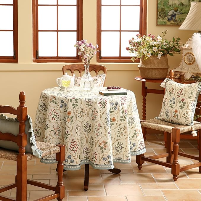ISAENNE Designer Small Round Tablecloth,Western Linen Colorful Floral Indoor Table Cloth,Wrinkle Resistant Decor Tablecloths for Dining Thanksgiving Kitchen Christmas,Diameter 55"-Serenity B