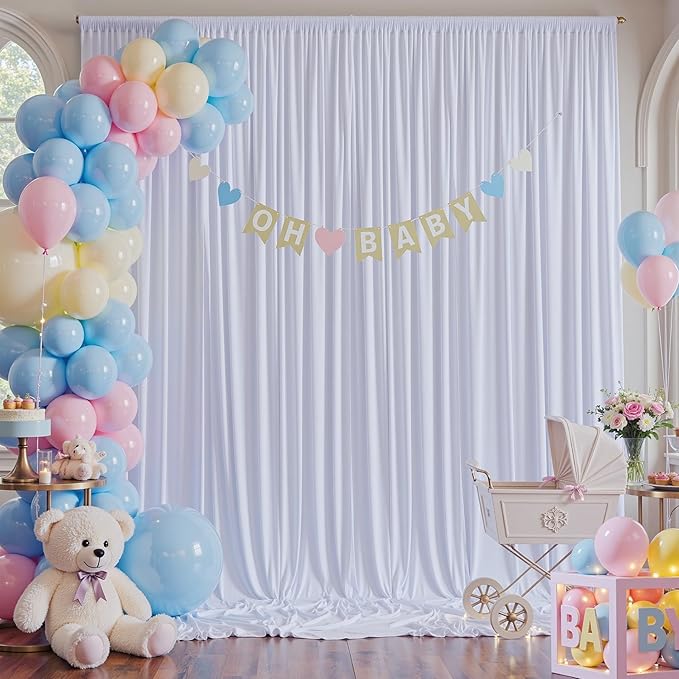 60×14 ft White Wrinkle Free Backdrop Curtain, Soft Silky Polyester Wedding Drapes 12 Panels 14ft Height Photo Backdrop Curtains for Parties Birthday Baby Shower Photography Background Cloth