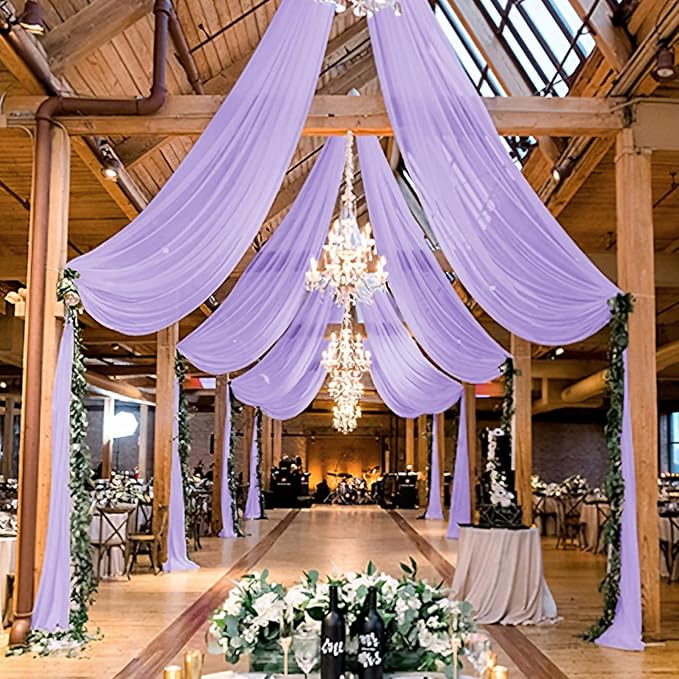 6 Panels Lilac Wedding Ceiling Drapes 5ftx10ft Ceiling Drapes Chiffon Fabric Arch Draping Sheer Curtains Soft Drapery Draping Wedding Ceiling Decorations for Party Ceremony Stage Swag